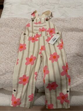 Kids Floral Stripe Pink Overalls - Brand